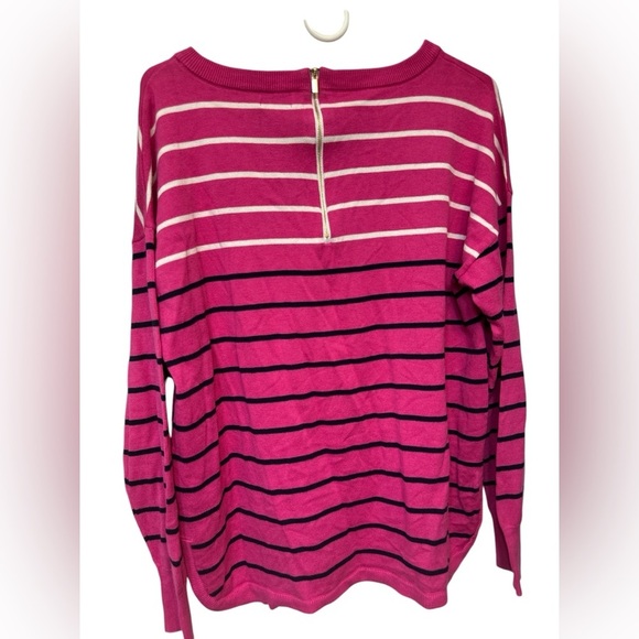 CROWN & IVY Pink STRIPED SHIRT SWEATER LONG SLEEVE - Picture 3 of 5